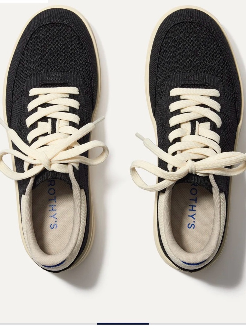 Rothy’s Black Knit Lace-Up Sneakers with Cream Laces.  Woman’s 10.5 Men’s 9/9.5